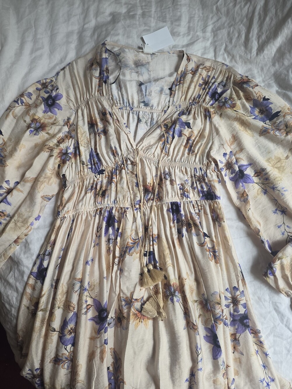 H&M Floral Printed Tie-detail Maxi Dress Beige/floral Lilac Blue Bnwt - Picture 13 of 13
